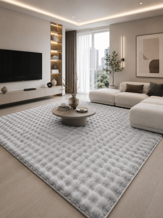 Covoare premium - Covor Premium Belgian Model Blanita LOP 076, Efect 3D, Imitatie Blana Iepure, Gri, Inaltime Fir 23 mm, Antiderapant, Antialergic, Poliester, Living, Dormitor, Sufragerie, Birou