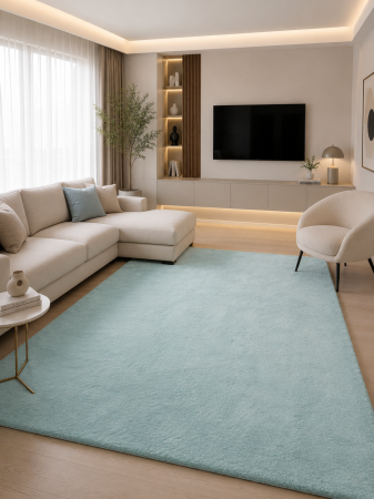 Formă - Covor Premium Belgian Model LOP 049, Menta, Verde, Inaltime Fir 23 mm, Antiderapant, Antialergic, Poliester, Living, Dormitor, Sufragerie, Birou