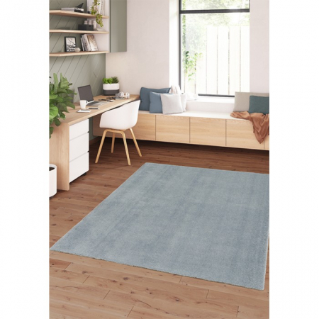 Covor Premium Belgian Model Soft Rimini 71481-090, Albastru, Gri, Lungime Fir 22 mm, Poliester Reciclat, Antialergic, Living, Dormitor, Sufragerie, Birou [1]
