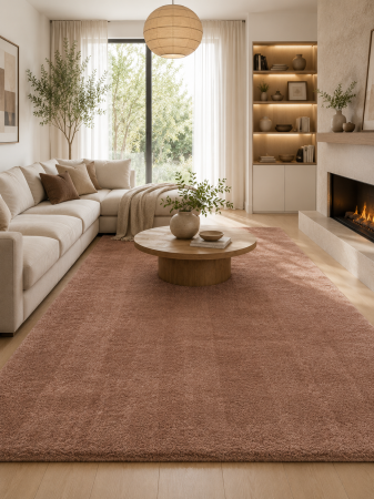 Covoare living - Covor Premium Belgian Model Soft Rimini 71481-088, Maro, Bej, Lungime Fir 22 mm, Poliester Reciclat, Antialergic, Living, Dormitor, Sufragerie, Birou