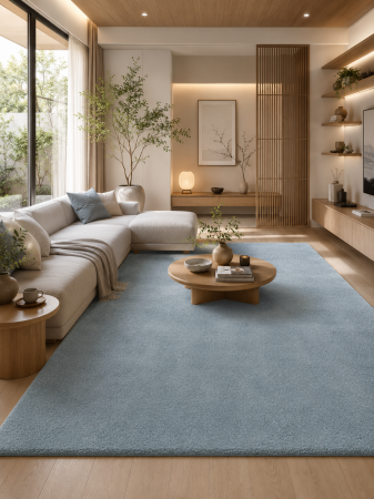 Covoare living - Covor Premium Belgian Model Soft Rimini 71481-090, Albastru, Gri, Lungime Fir 22 mm, Poliester Reciclat, Antialergic, Living, Dormitor, Sufragerie, Birou