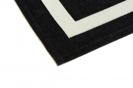 Covor Premium Model DYWAN HAMPTON BLACK, Negru, Crem, Tesatura Plata, Poliester, Bumbac, Antiderapant, Antialergic, Living, Dormitor, Sufragerie, Birou [3]