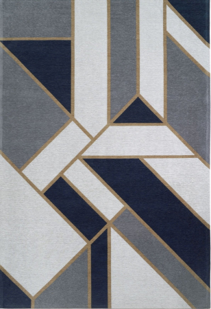 Covoare premium - Covor Premium Model DYWAN GATSBY DARK BLUE, Gri, Bleumarin, Bej, Tesatura Plata, Poliester, Bumbac, Antiderapant, Antialergic, Living, Dormitor, Sufragerie, Birou
