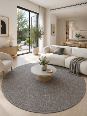Covoare living - Covor Rotund Belgian Model Fargo 71501‑070, Gri, Inaltime Fir 7 mm, Antialergic, Polipropilena, Living, Dormitor, Sufragerie, Copii