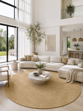 Covoare living - Covor Rotund Belgian Model Fargo 71501‑800, Mustar, Inaltime Fir 7 mm, Antialergic, Polipropilena, Living, Dormitor, Sufragerie, Copii