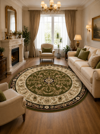 Covoare clasice - Covor rotund Lotos 523-310 verde clasic oriental polipropilena friese