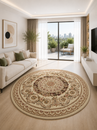 Clasice & Elegante - Covor rotund Lotos 539-100 bej clasic oriental polipropilena friese