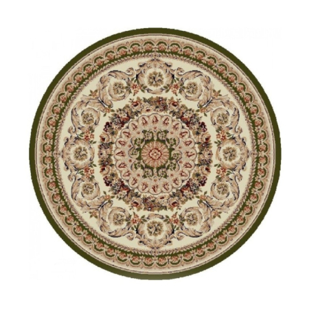 Covor Rotund Model Lotos 539-130, Crem, Verde, Inaltime Fir 8 mm, Antialergic, Polipropilena, Living, Dormitor, Sufragerie, Birou [1]