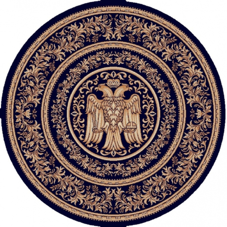 Alege după - Covor Rotund Model Bisericesc Lotos 15032-810, Imprimeu cu Vultur Bicefal, Albastru, Inaltime Fir 9 mm, Antialergic, Polipropilena, Manastire, Biserica, Altar, Naos, Pronaos, Capela, Chilie, Hol, Birou