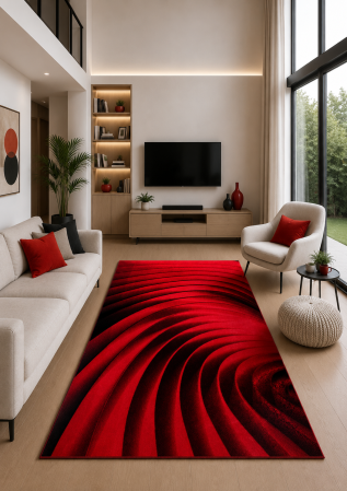 Urban & Industrial - Covor Model Spiral 11006-120, Rosu, Inaltime Fir 9 mm, Antialergic, Polipropilena, Living, Dormitor, Sufragerie, Birou