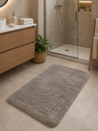 Baie - Covoraș Universal Antiderapant Comfort, Bej, Poliester, Lungime Fir 20 mm, Grosime Totală 22 mm
