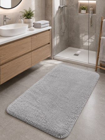 Baie - Covoraș Universal Antiderapant Comfort, Gri Deschis, Poliester, Lungime Fir 20 mm, Grosime Totală 22 mm
