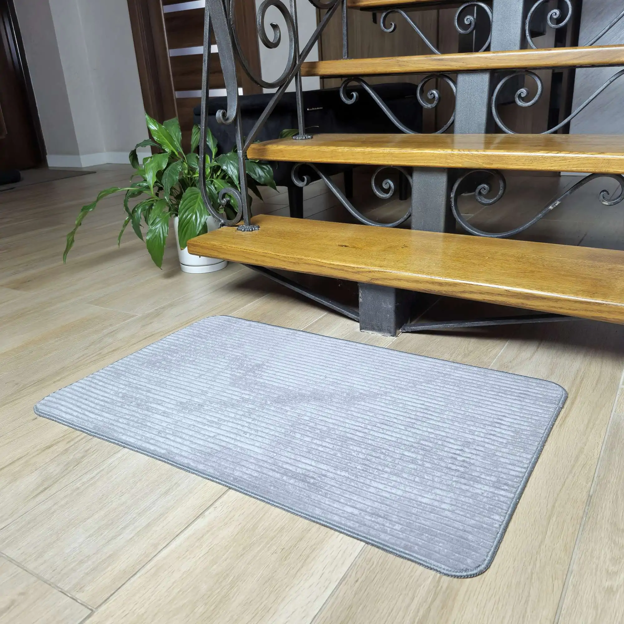 Covoraș Universal Antiderapant Fibra, 60 × 90 cm, Poliester, Bază din Cauciuc, Gri [3]