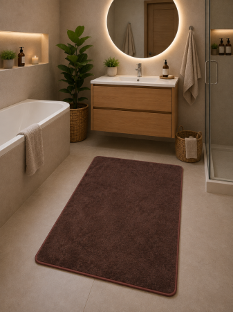 Covorase baie - Covoras Antiderapant Universal WOOL 45 X 75 cm, Poliester, Maro
