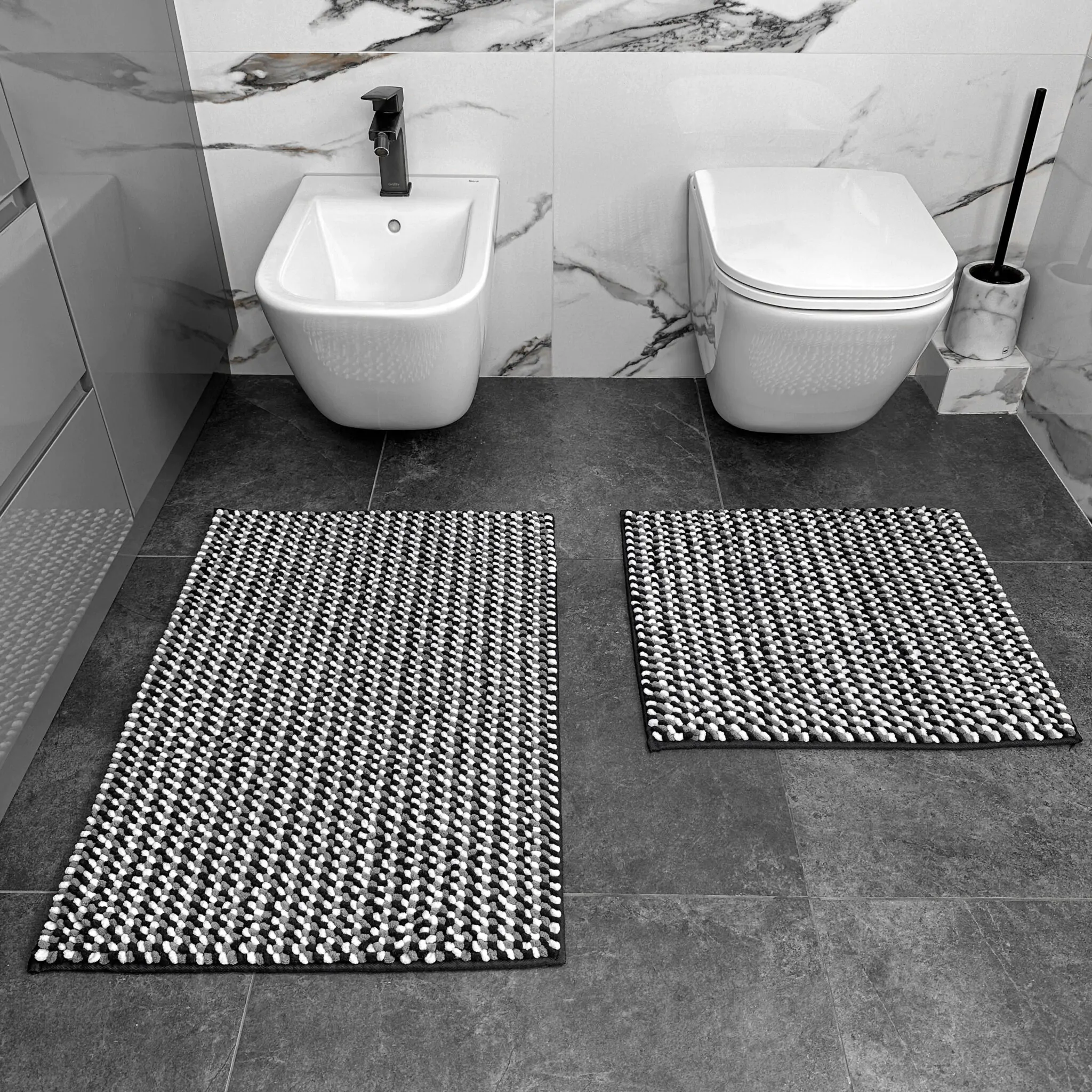 Covoraș de Baie Antiderapant Melody, Gri, Negru și Alb, Microfibră de Poliester, Grosime Totală 10 mm [3]