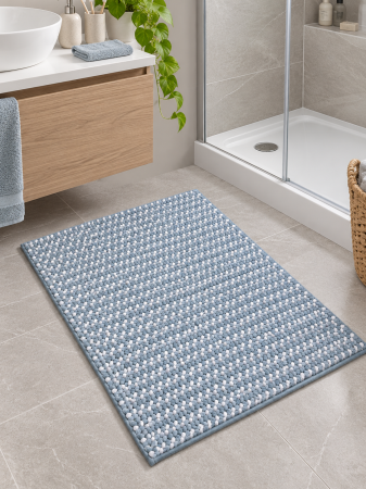 Baie - Covoraș de Baie Antiderapant Melody, Turcoaz cu Alb, Microfibră de Poliester, Grosime Totală 10 mm