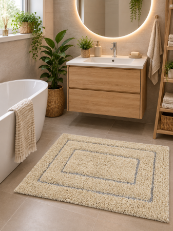Baie - Covoraș de Baie Antiderapant Softa, Bumbac, Model cu Chenar, Ivory