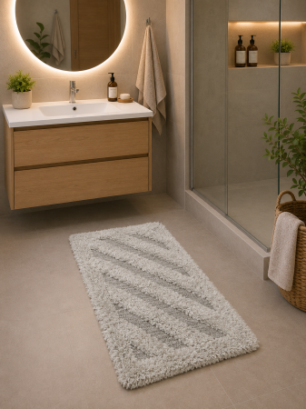 Covorase baie - Covoras Baie Softa Stripe, Marime 45 X 75 cm, Ivory, Bumbac