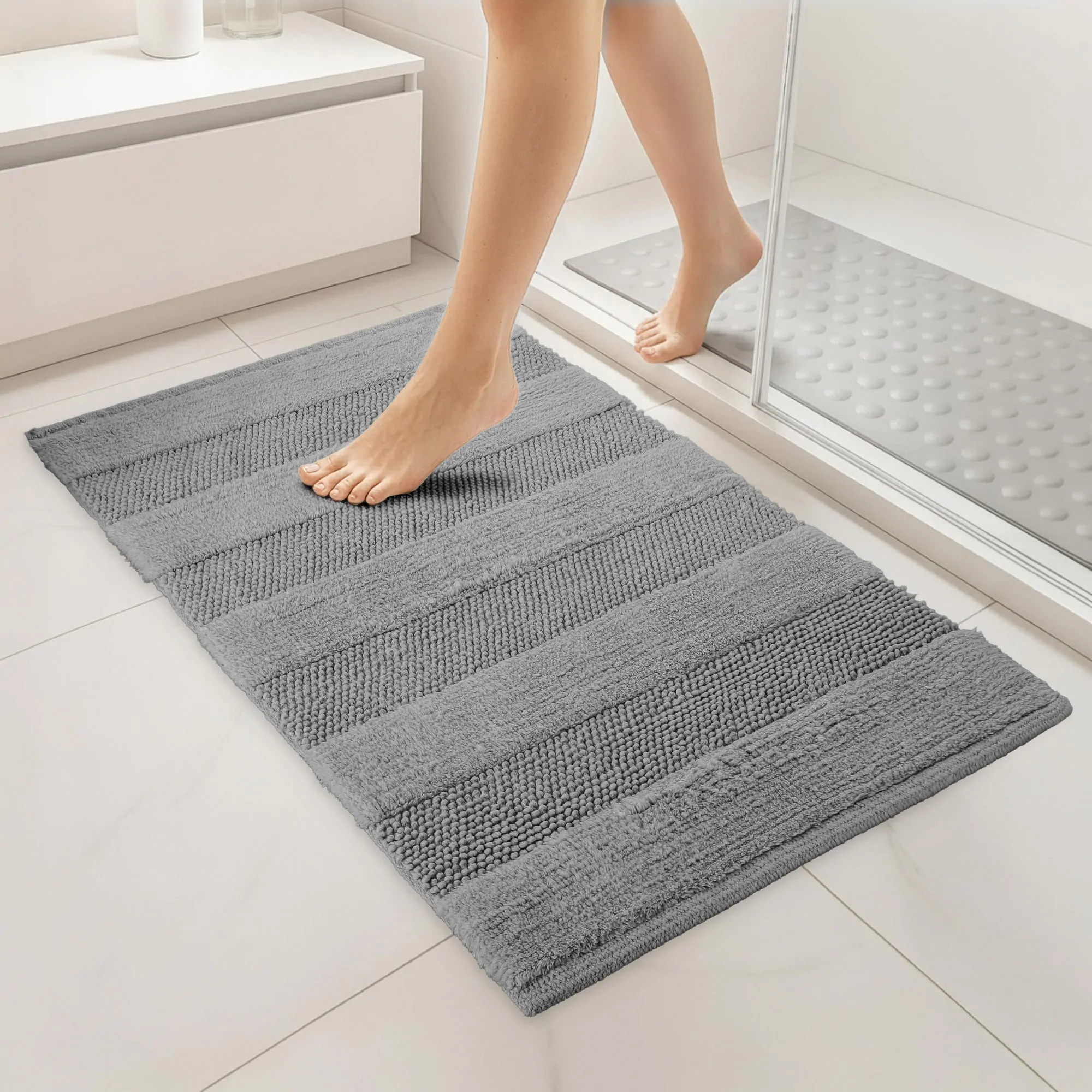 Covoraș de Baie Antiderapant Touch, Gri Cald, Bumbac, Lungime Fir 10 mm, Grosime Totală 13 mm [4]