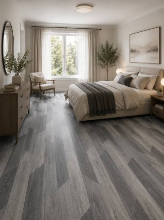 Linoleum - Linoleum Rezidential Antiderapant Clasa 21, Belgia, Model Hungarian Oak 990D, Design Imitatie Parchet, Stejar Gri Rustic, Suport Spuma, Grosime 2.3 mm, PVC