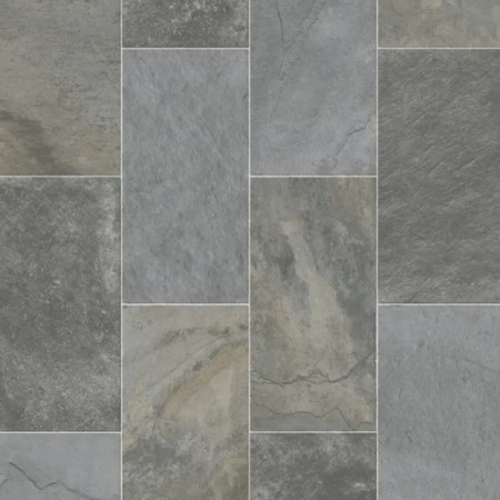 Linoleum - Linoleum Rezidential Antiderapant Clasa 21, Belgia, Model Salisbury 996, Suport Spuma, Grosime 2.3 mm, Imitatie Piatra, Gri, Maro, PVC
