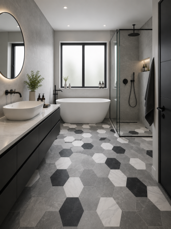 Linoleum - Linoleum Rezidential Antiderapant Clasa 21, Belgia, Model Pembroke 909M, Suport Spuma, Grosime 2.3 mm, Imitatie Parchet, Gri, Negru, PVC