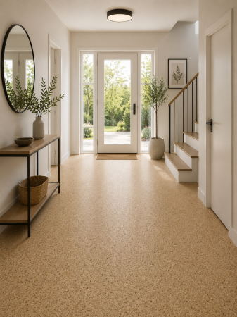 Linoleum - Linoleum Rezidential Clasa 21, Model Sare si Piper, Suport Pasla, Grosime 2.5 mm, Pistrui, Bej, PVC