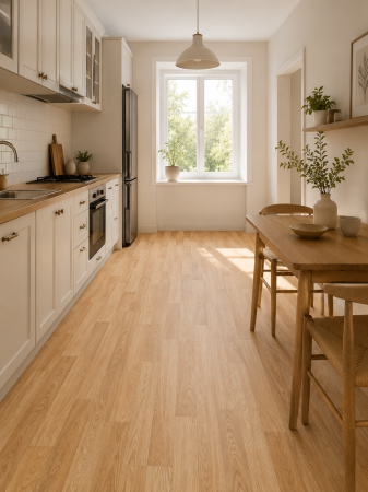 Linoleum - Linoleum Rezidential Clasa 21, Model SORBONA 3, Imitatie Parchet, Bej, PVC, Grosime 2.5 mm