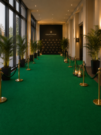 Gazon artificial - Mocheta Evenimente PLAT GREEN, Grosime 1mm, Verde, Antialergic, Polipropilena, Prezentari, Intalniri oficiale, Terase, Curti