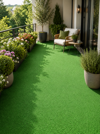 Gazon artificial - Mocheta tip Gazon Artificial Basic, Lungime Fir 7 mm, Verde, Antialergic, Polipropilena, Curte, Terasa, Balcon, Piscina, Loc de Joaca, Gradinita, Cresa