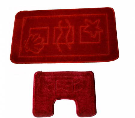 Covorase baie - Set 2 Covorase Baie Model Maritime 2577 BURGUNDY, Rosu, Marime 60 x 100 cm / 50 x 60 cm, Inaltime Fir 0, Antiderapant, Antialergic, Polipropilena