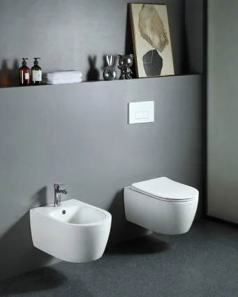 Set Vas WC Suspendat, Model LX-1106, Fara Rama, Rimless, Iesire Orizontala P-Trap, Dimensiuni 490 x 360 x 250 mm, Alb, Ceramica, Capac cu Inchidere Lenta si Suprafata Antibacteriana [3]