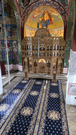 Traversa bisericeasca Lotos 15032-810 albastru inchis vultur bicefal auriu bordura ornamentala [8]