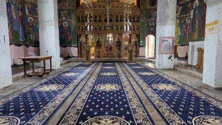 Traversa bisericeasca Lotos 15032-810 albastru inchis vultur bicefal auriu bordura ornamentala [4]