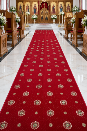 Covoare bisericesti - Mochetă Lotos 583-210 Grena Roșu Floral Clasic Traversă Fără Bordură