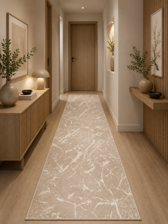 Hol - Traversa Model Cappuccino 16132-112, Crem Maro, Inaltime Fir 7.5 mm, Abstract Modern, Polipropilena Frieze
