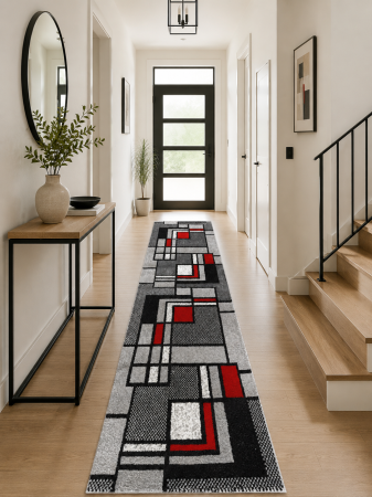 Traverse - Traversa Cappuccino 16406-985 gri negru rosu design geometric abstract polipropilena Frieze
