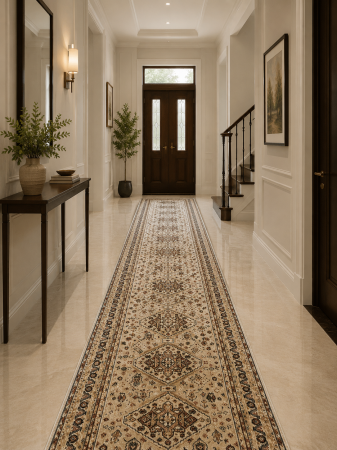 Traversa Lotos 15040-110 bej crem design oriental clasic medalion central bordura ornamentala
