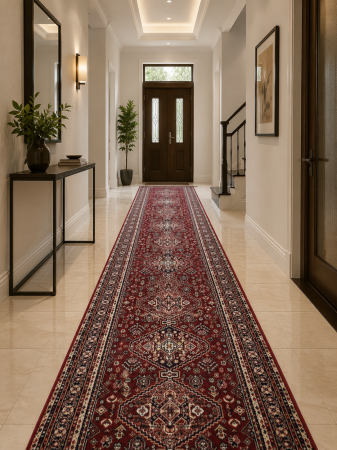 Traverse hol - Traversa Lotos 15040-210 grena rosu design oriental clasic medalion central bordura ornamentala