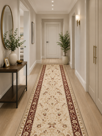 Traverse dormitor - Traversa Lotos 523-120 crem clasic oriental arabescuri florale grena rosu maro