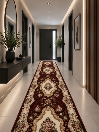 Traverse dormitor - Traversa Lotos 570-210 grena cu crem, design persan clasic, festonata