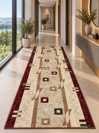 Traverse clasice - Traversa Lotos 579-120 Crem Grena cu Motive Geometrice Moderne