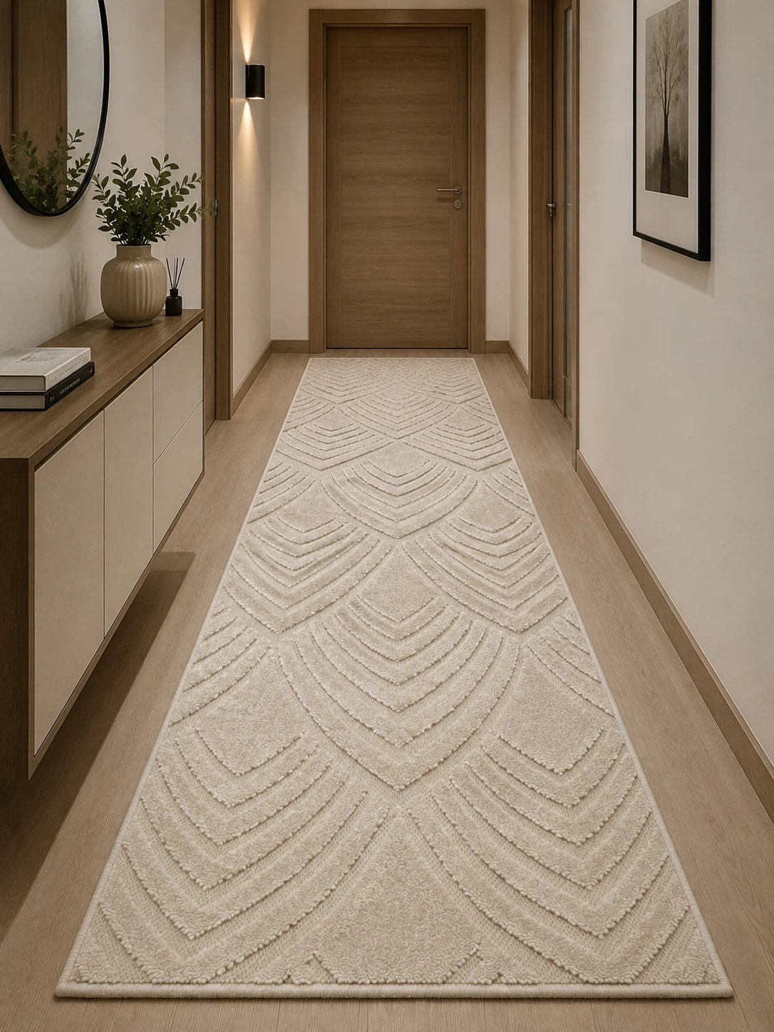 Hol - Traversa Model Oksi 38009-202,Bej, Inaltime Fir 6.5 mm, Antialergic, Polipropilena, Living, Dormitor, Sufragerie, Birou