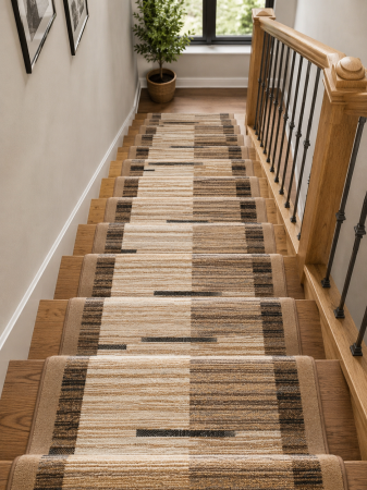 Traverse dormitor - Traversa festonata Print LIMA maro geometric linii polipropilena fir buclat imprimat