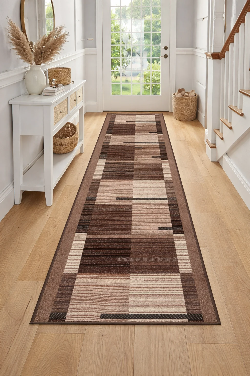 Hol - Traversa festonata Print LIMA maro geometric linii polipropilena fir buclat imprimat