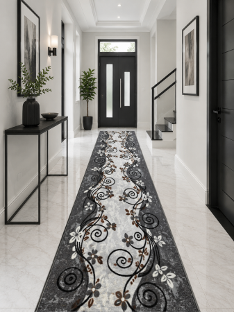 Traverse - Traversa festonata Print Seoul gri design floral volute polipropilena fir buclat imprimat
