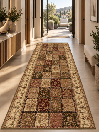 Traverse hol - Traversa Lotos 1518-110 Timbre Bej Crem cu Design Patchwork Oriental