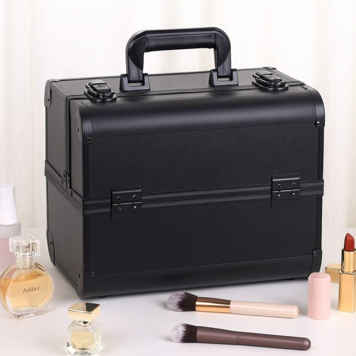 Geanta profesionala pentru cosmetice sau depozitare, Tecos®, negru mat, dimensiuni 34x32x28cm, 1 compartiment principal si 4 secundare, ideala pentru calatorii [2]