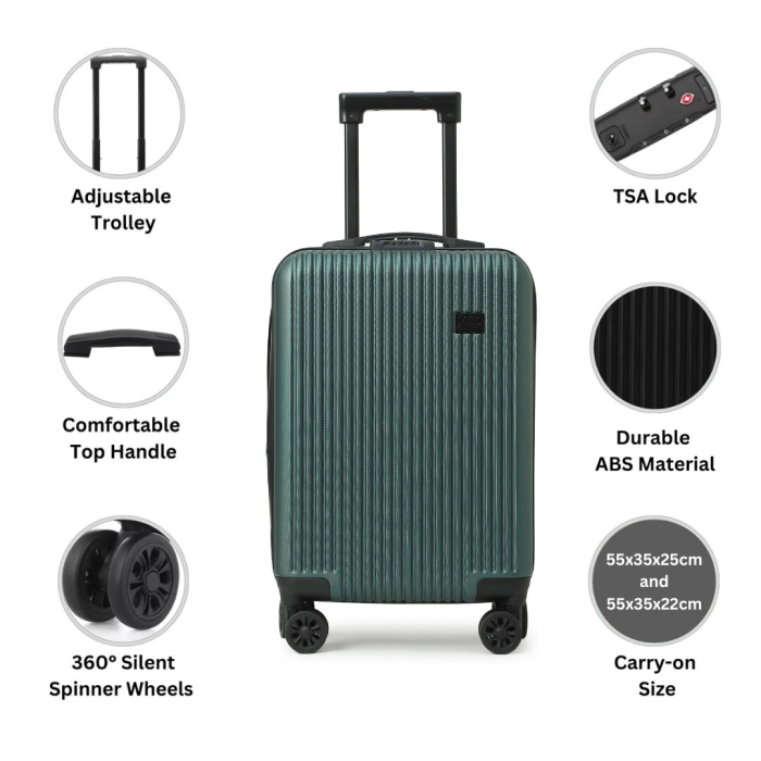 Bagaj de cabină CabinFly Cruisair 55x35x22/25 cm ABS verde – troller 48L pentru Air France, KLM și TAROM [6]