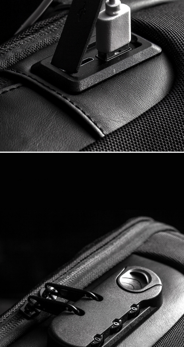 Borseta crossbody tip rucsac de umar, Tecos, antifurt, cu port încărcare USB, dimensiuni 16*9.5*33cm, negru [6]